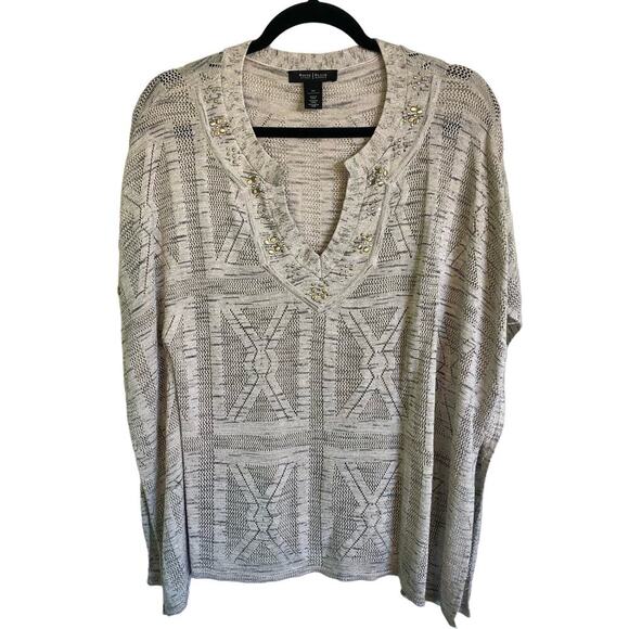 WHBM Metallic Thread Poncho Style Open Weave Oversized Sweater Cream Taupe XS - Picture 1 of 5